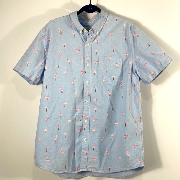 Men’s American Eagle button down shirt, XL, blue, pink, flamingo, palm trees - Picture 6 of 6